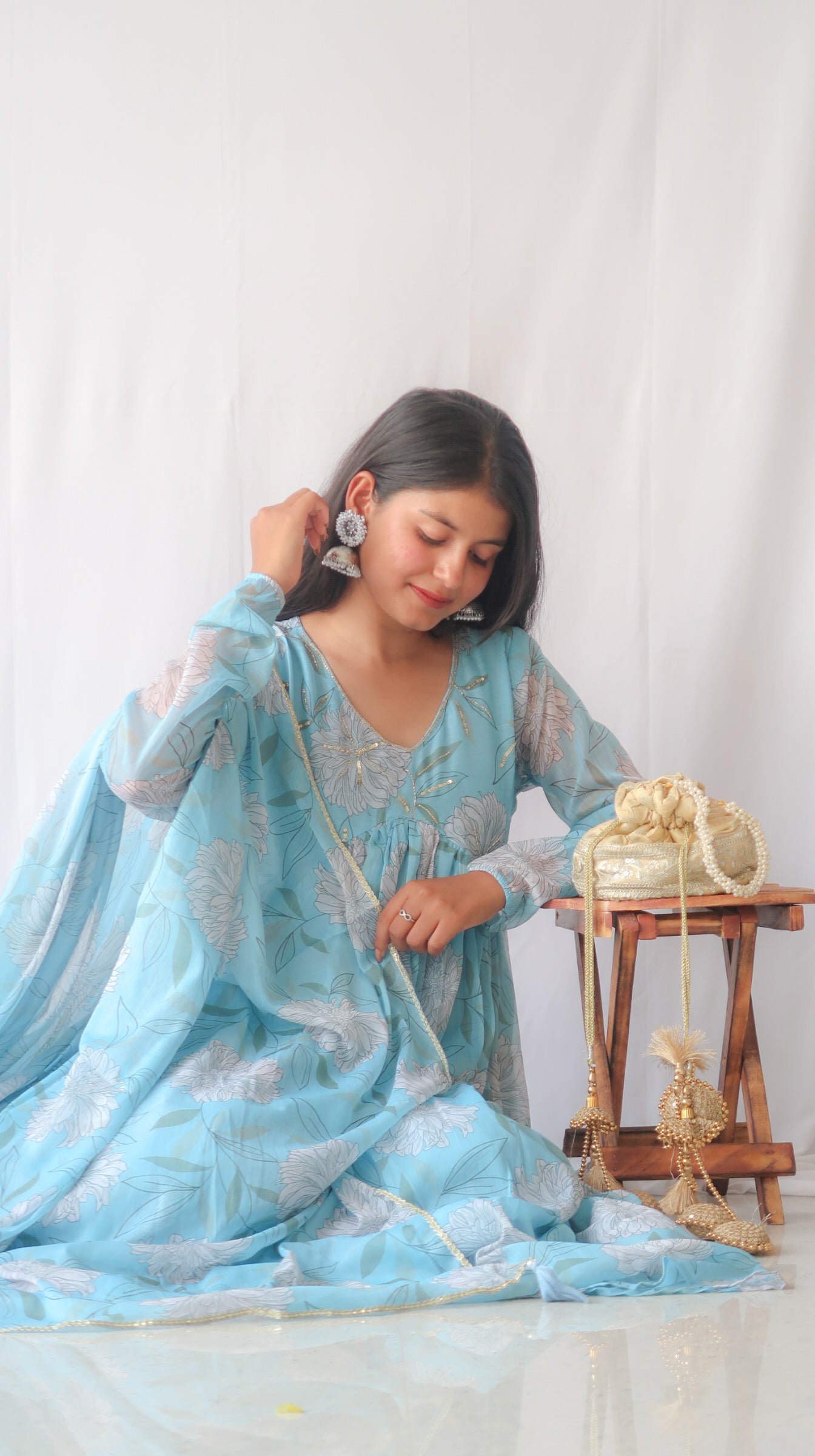 Aasmani Rang Anarkali Suit Set - Image 3