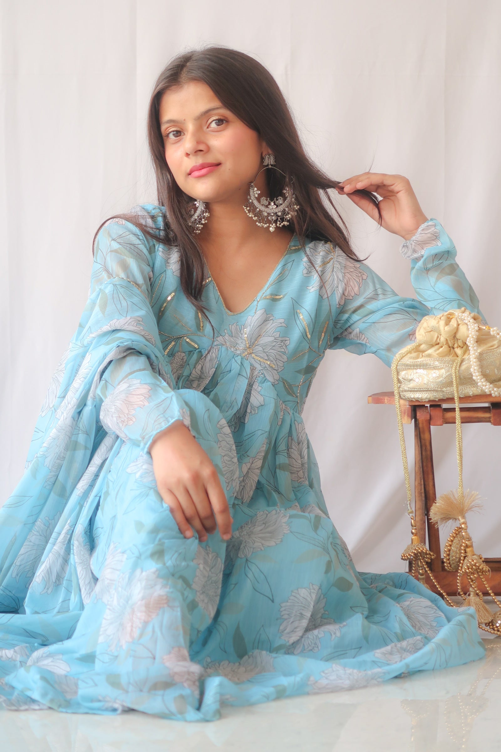 Aasmani Rang Anarkali Suit Set - Image 2