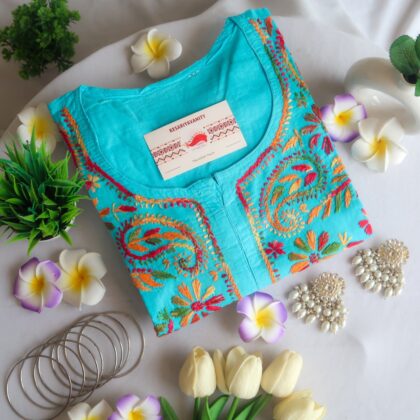 Blue Mojito Chikankari Long Kurta