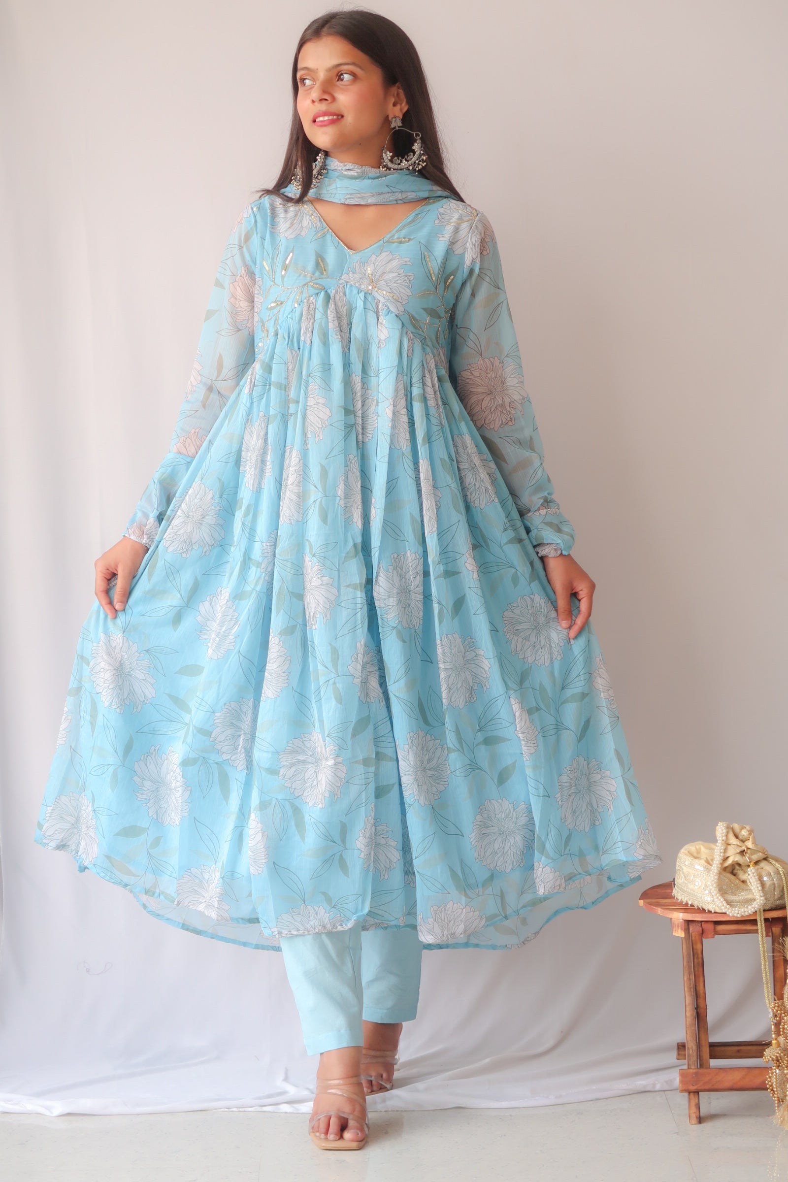 Aasmani Rang Anarkali Suit Set - Image 5