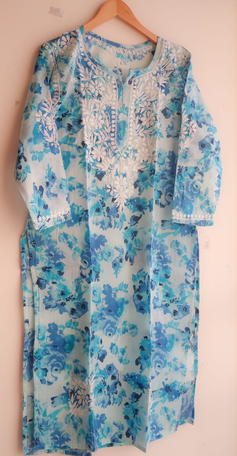 Chikankari Blossom Blue Hues Long Kurta - Image 2