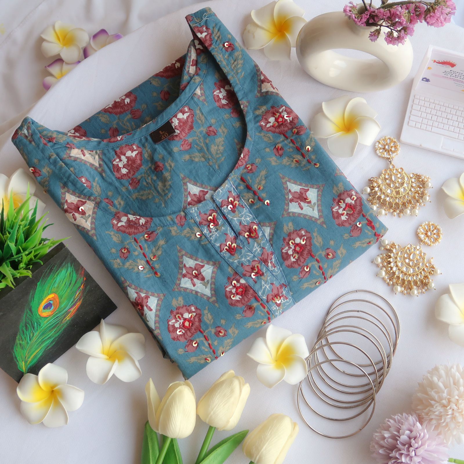 Blueberry Blooms Long Kurta - Launch 17