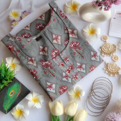 Grey Sparkle Vibes Long Kurta-Launch 17