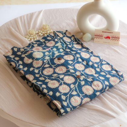 Navy Blossom Cotton Kurta : BirthdaySALE