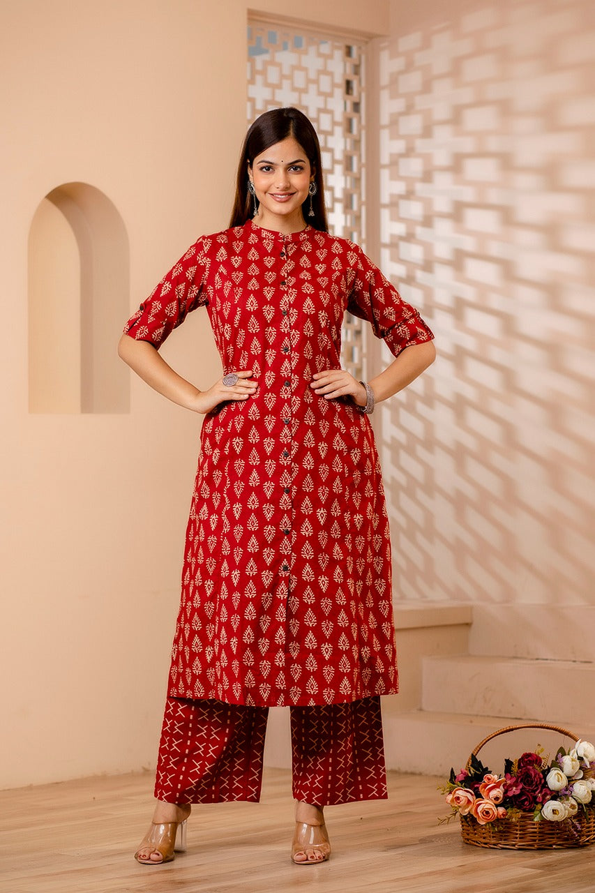 Crimson Pattern Cotton Suit Set - Image 2
