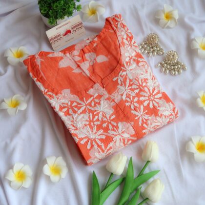 Kesari Chikankari Long Kurta