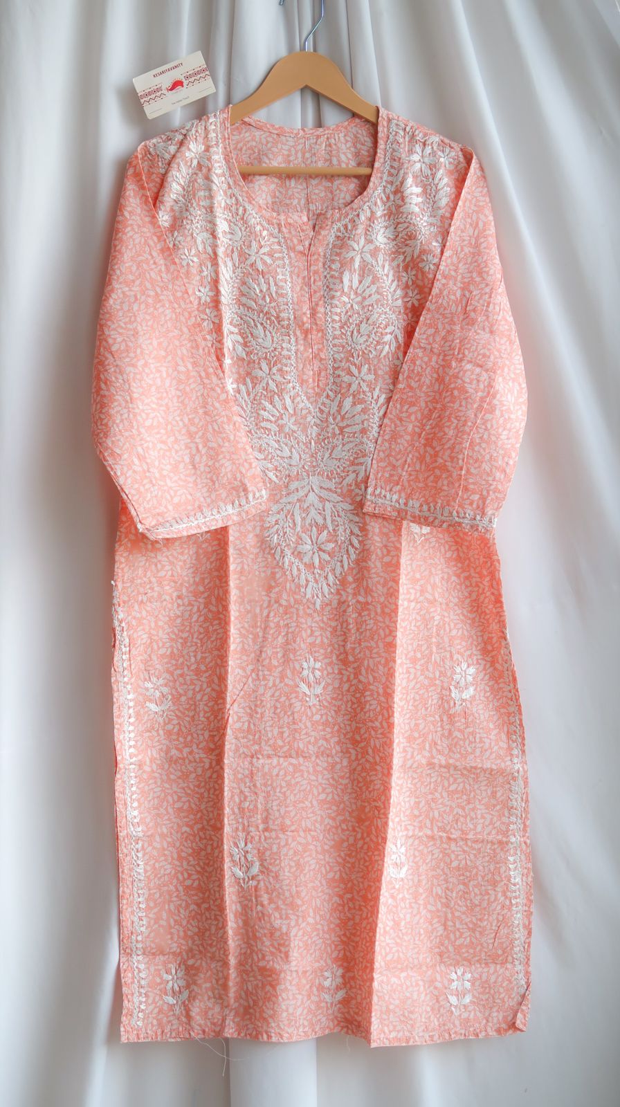 Zesty Citrus Chikankari Long Kurta - Image 2
