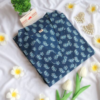 Indigo Motifs V-Neck Long Kurta - EOFY SALE