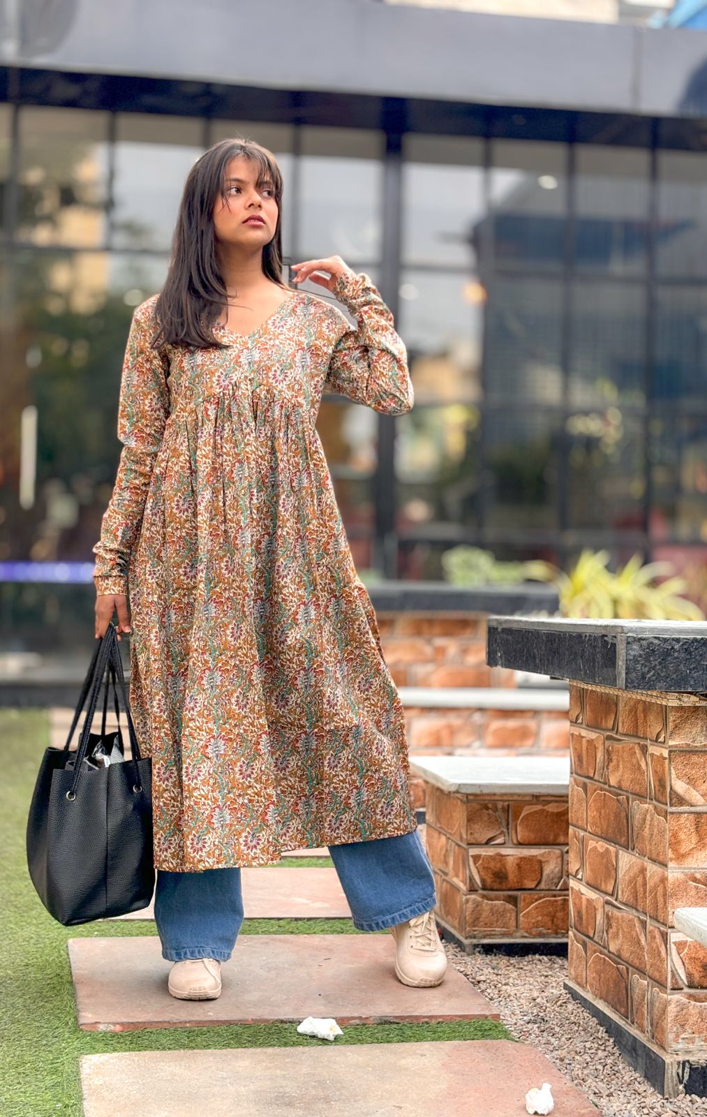 Brown Bites Chudidar Sleeves Long Kurta - Image 2